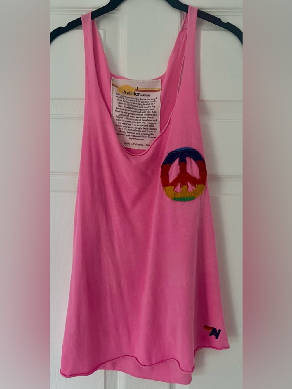 Aviator Nation Women's Pink Peace Sign Tank Top size Large